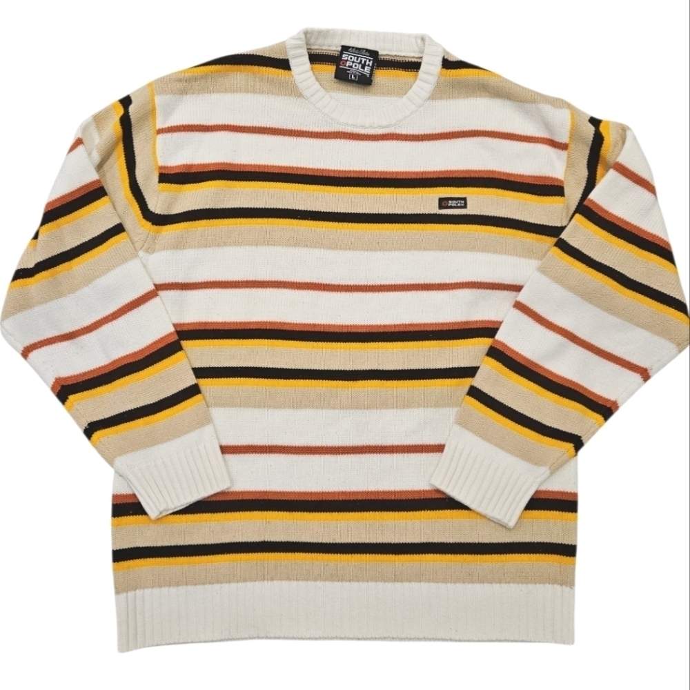 VINTAGE South Pole Men's Y2K Striped Crewneck Sweater XL VTG X Large